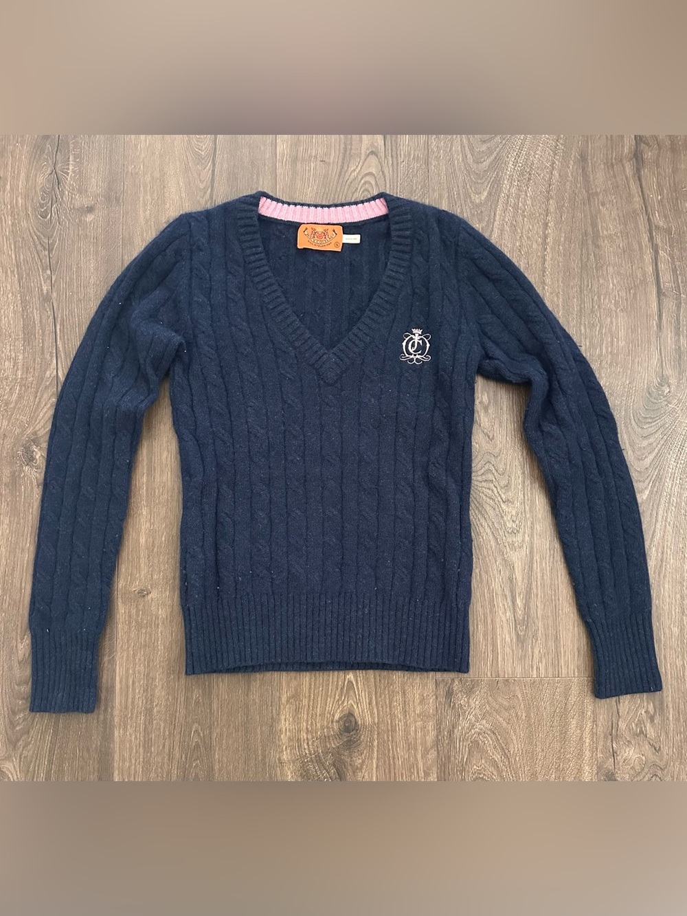 Juicy Couture Navy V-Neck Cable Knit Sweater - Picture 2 of 5